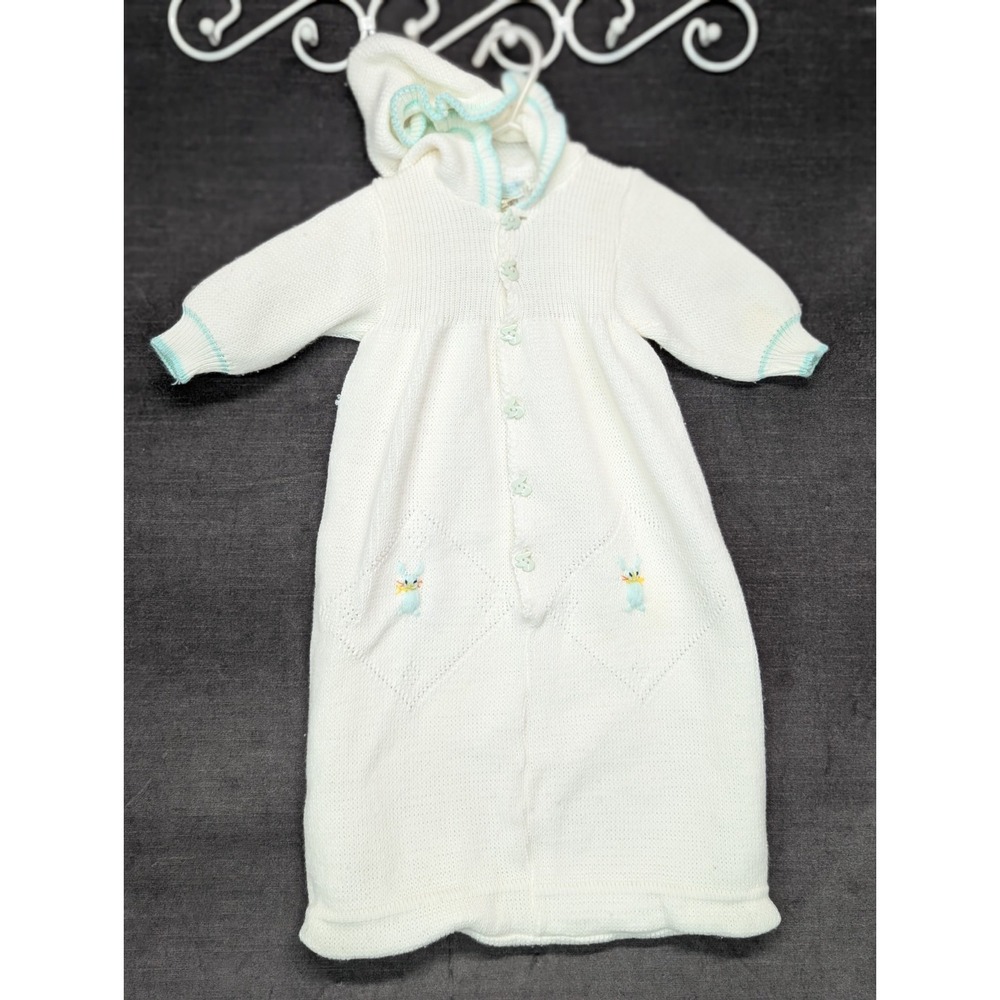 Vintage Once Upon a Time Sweater Sack Green Bunny Winter Sweater Size 3/6 Months